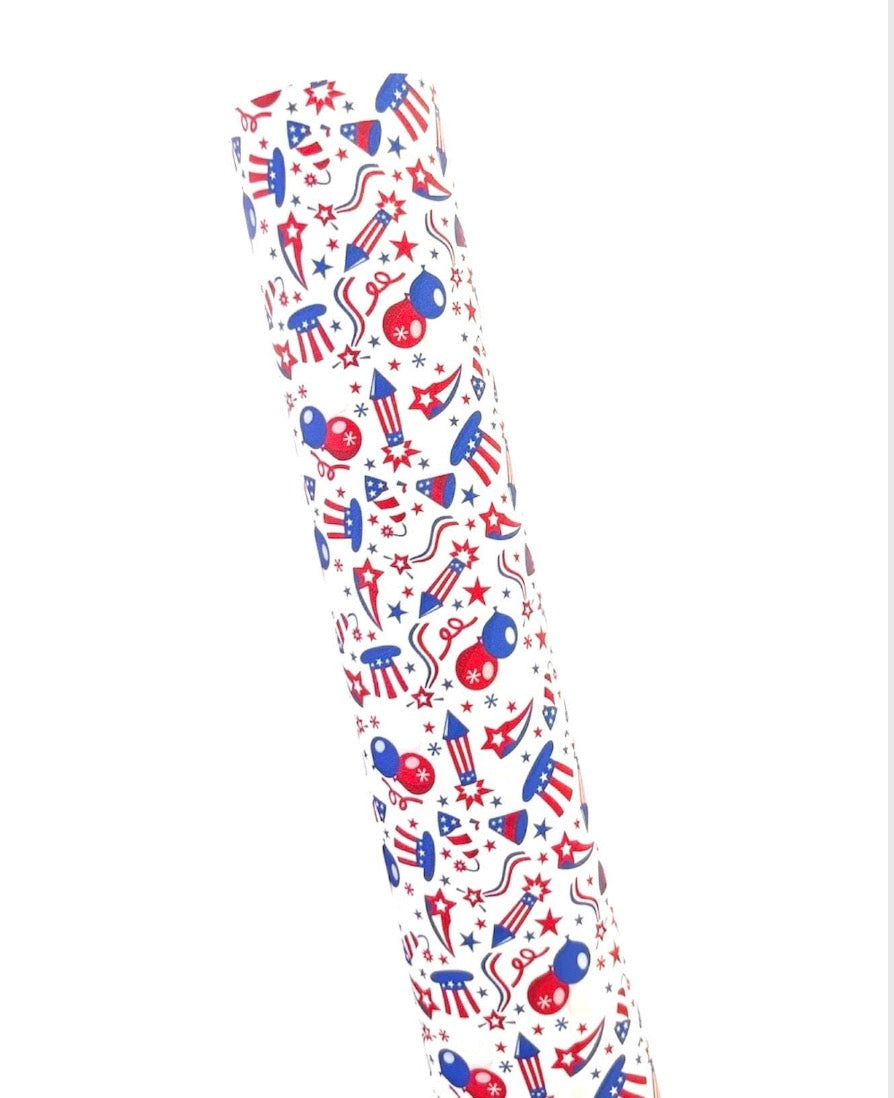 4th of July Rockets and Fireworks Faux Leather Sheets