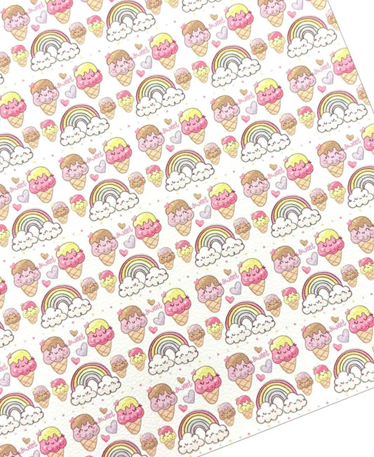 Ice Cream Scoops and Rainbows Faux Leather Sheets