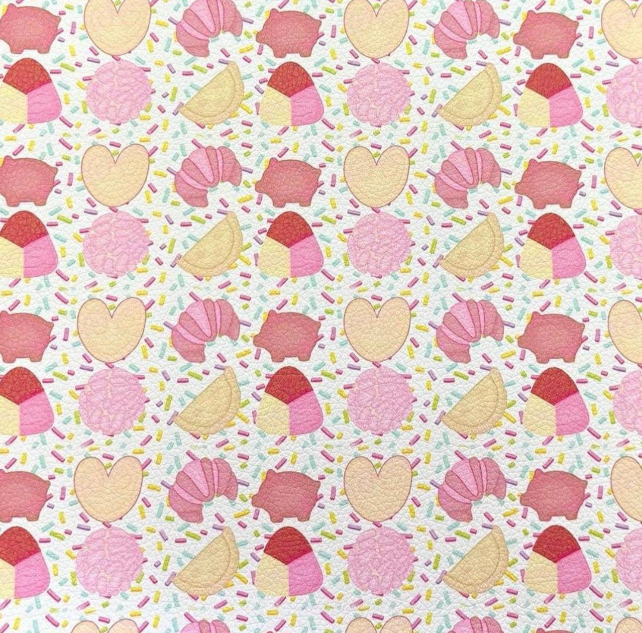 Pink conchas, croissants, and sprinkles faux leather sheets
