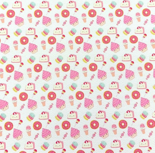 Kawaii Cupcakes Faux Leather Sheets