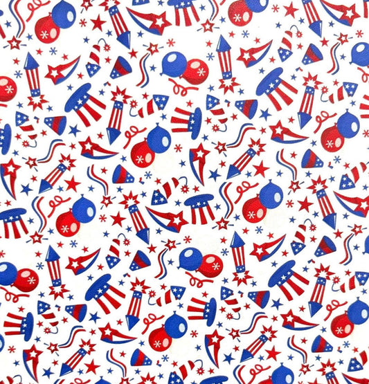 4th of July Rockets and Fireworks Faux Leather Sheets