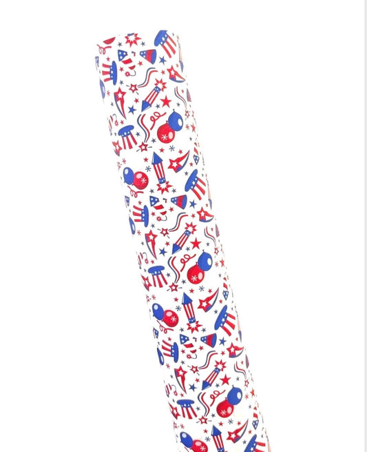 4th of July Rockets and Fireworks Faux Leather Sheets
