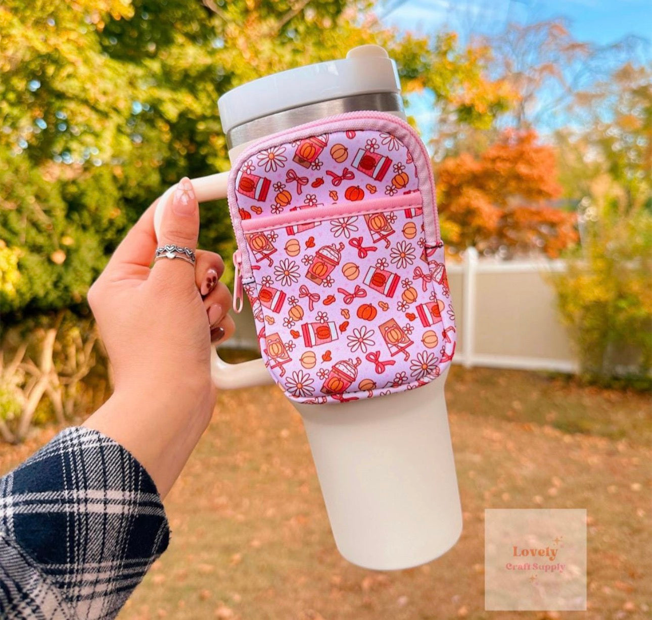 Fall pumpkin spice tumbler pouch